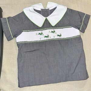 Castles & Crowns Black Gingham + Smocked Grasshoppers Collared Shirt 2T